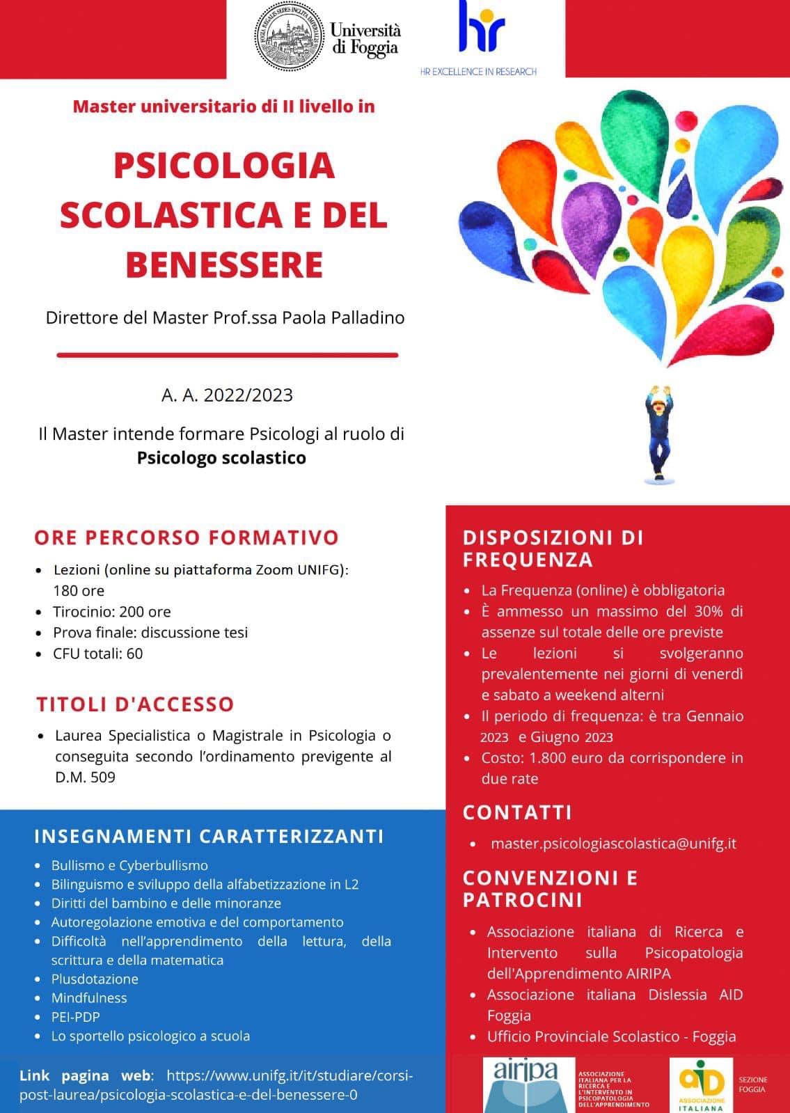 PSICOLOGIA SCOLASTICA E DEL BENESSERE MASTER II LIVELLO